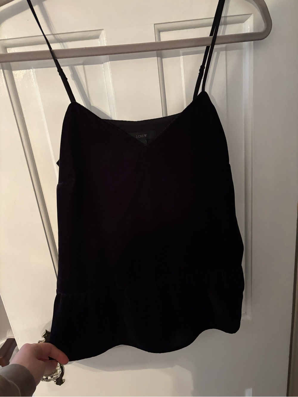 J. Crew Black Velvet V-Neck Spaghetti-Strap Camisole with Ruffle Hem